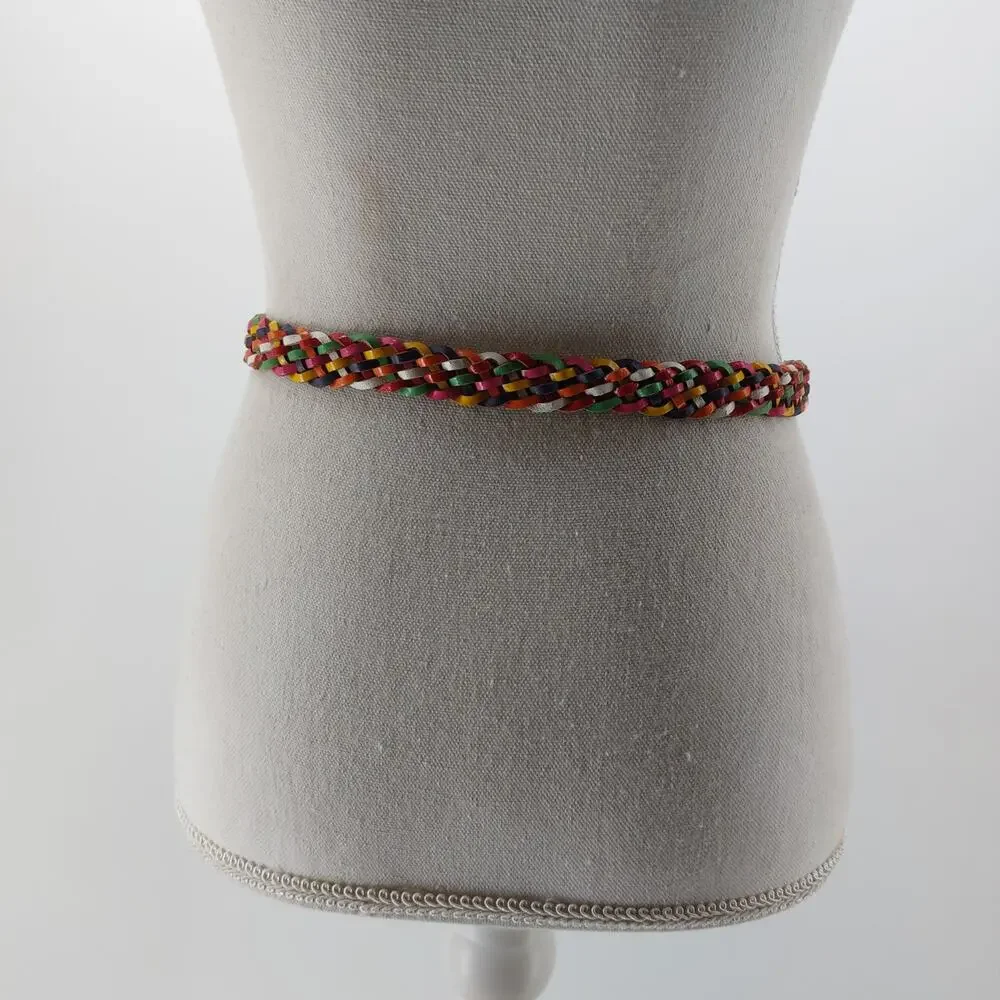 Vintage Womens Small Medium Belt Multi colored Braided Belt Rainbow 80s 90s